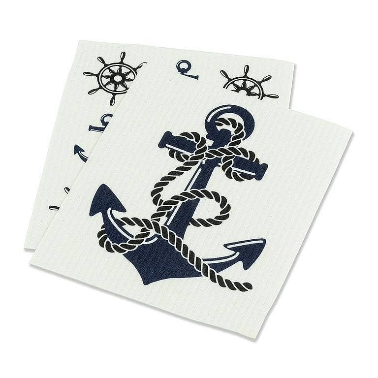 S/2 Anchor Dishcloths-6.5x8"L