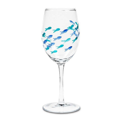 Blue & Green Etched Fish Wine Glass