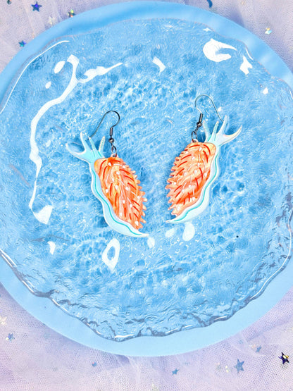 Opalescent Nudibranch, Sea Slug Acrylic Earrings