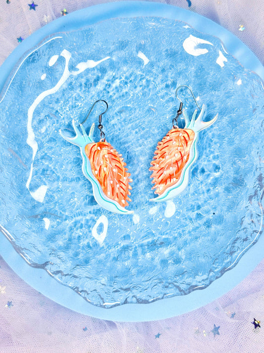 Opalescent Nudibranch, Sea Slug Acrylic Earrings