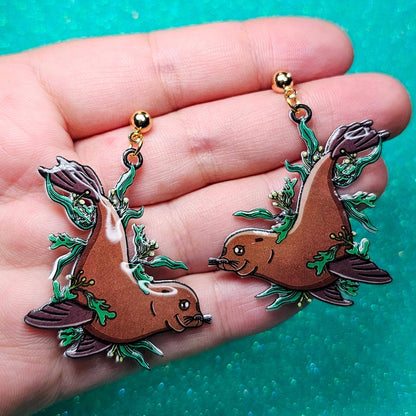 Sea Lion Dangle Earrings UV Resin Coastal Charm