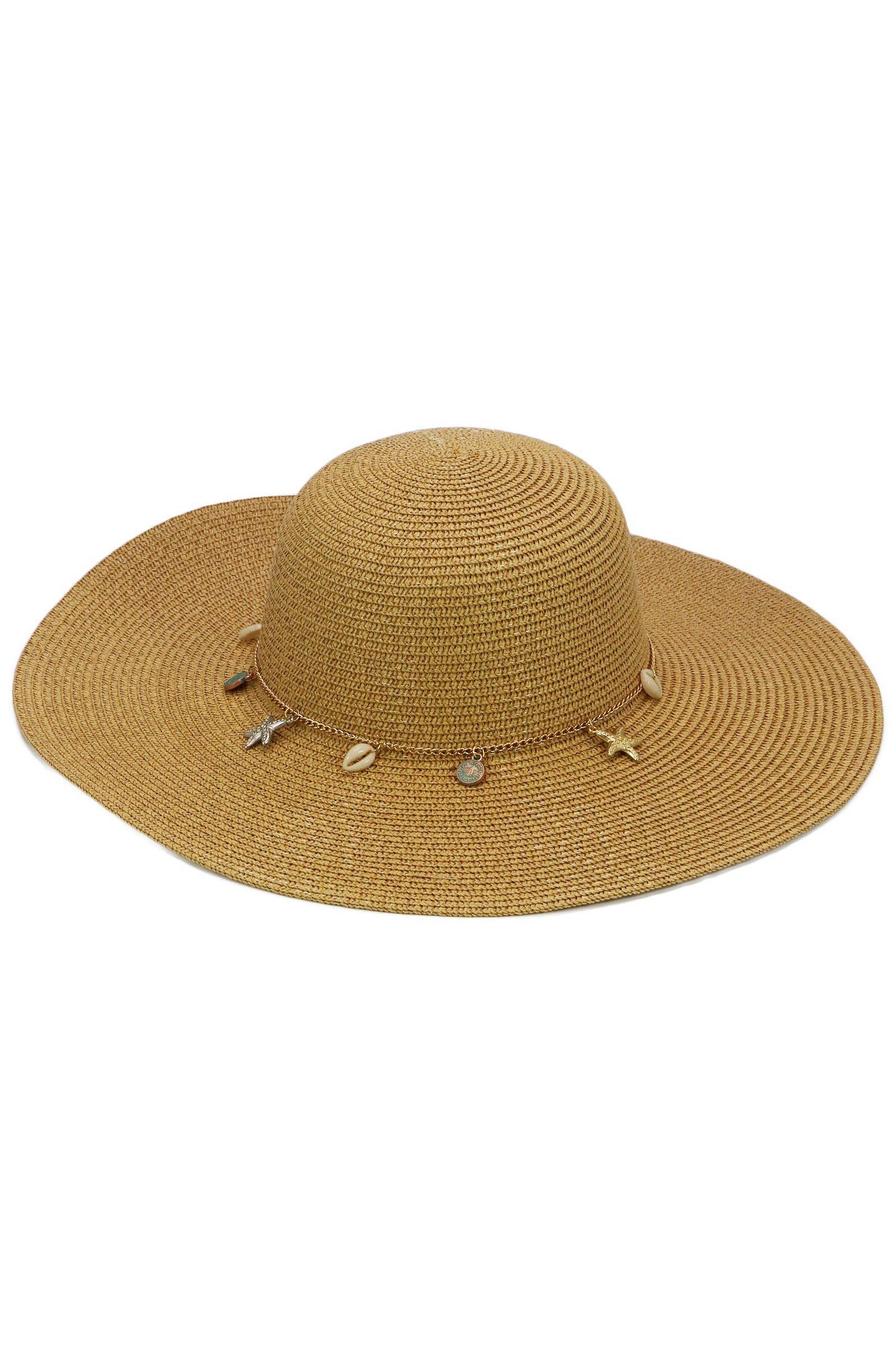 Seashell Starfish Gold Chain Straw Floppy Sun Hat