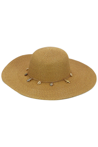 Seashell Starfish Gold Chain Straw Floppy Sun Hat