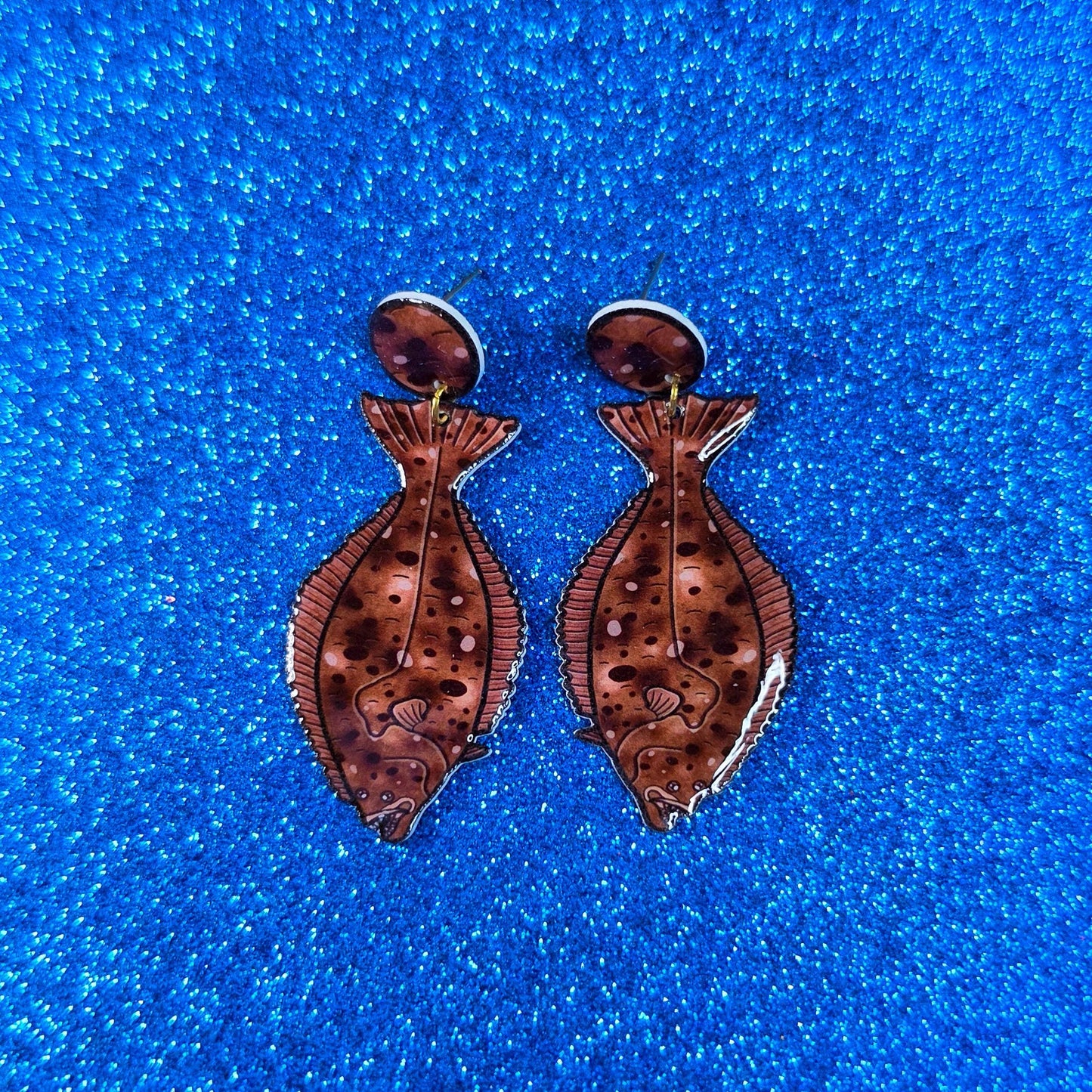 Halibut Fish UV Resin Earrings | Ocean Marine Biology