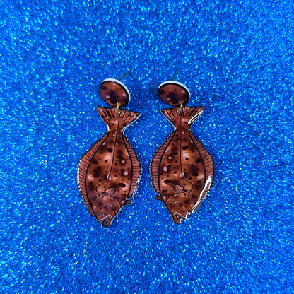 Halibut Fish UV Resin Earrings | Ocean Marine Biology