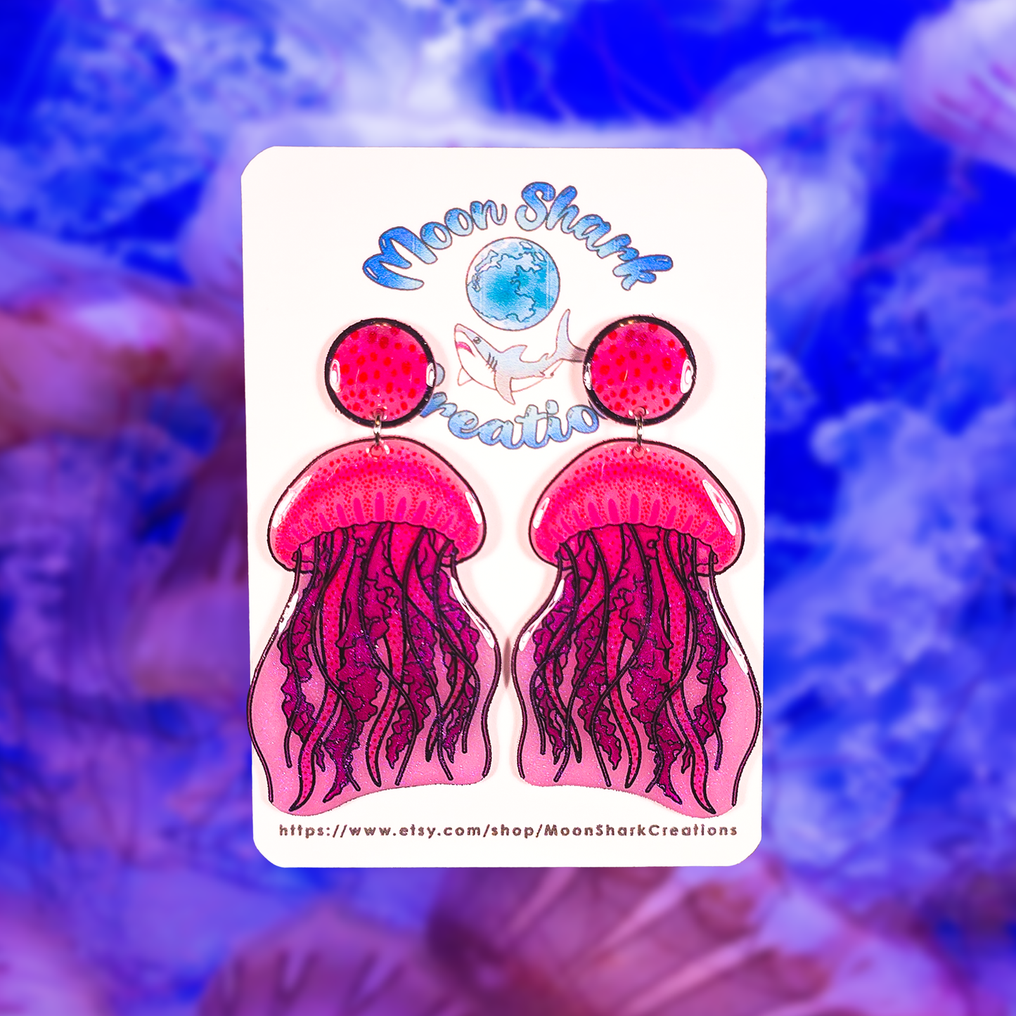 Moon Jellyfish Shrink Plastic UV Resin Earrings