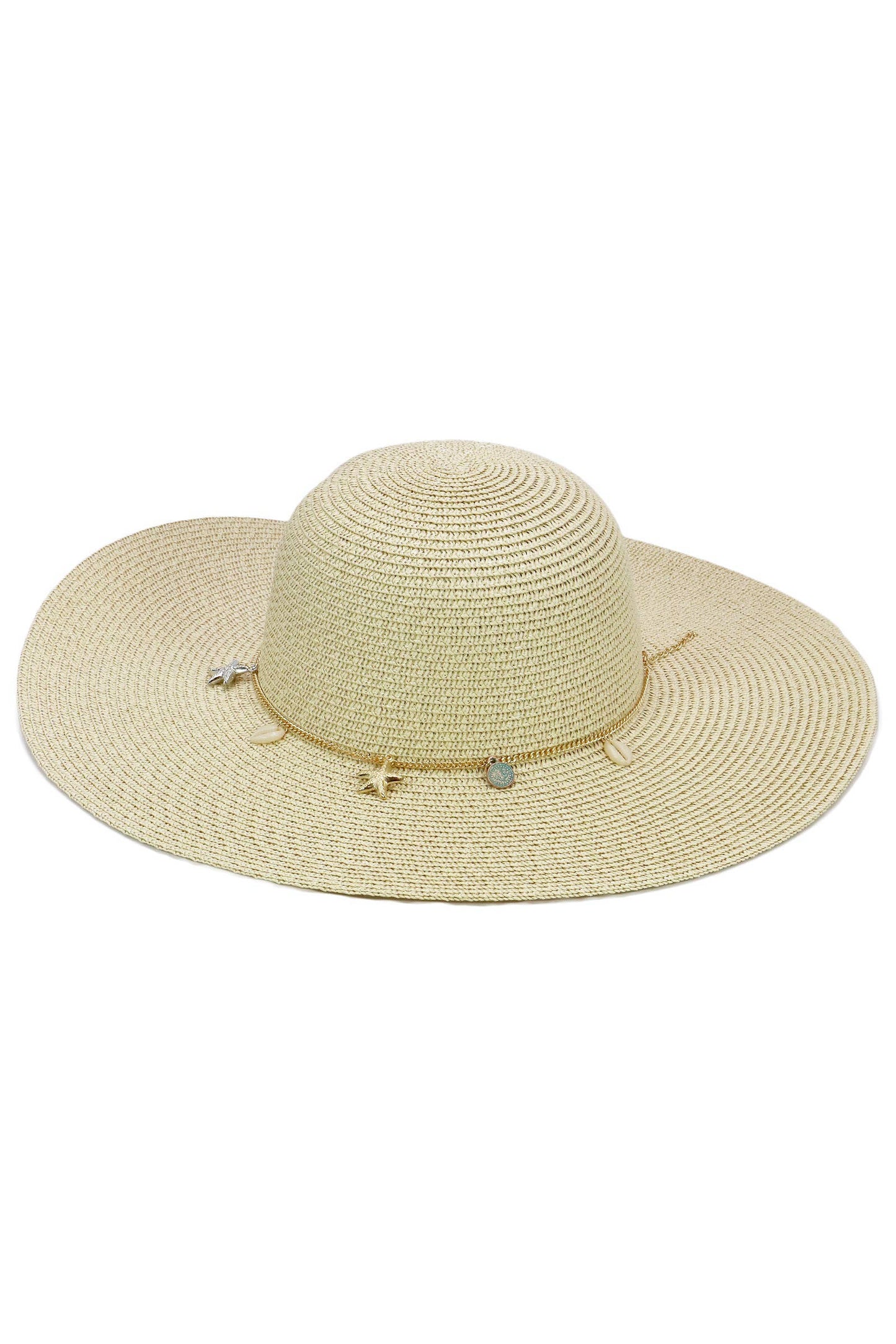 Seashell Starfish Gold Chain Straw Floppy Sun Hat