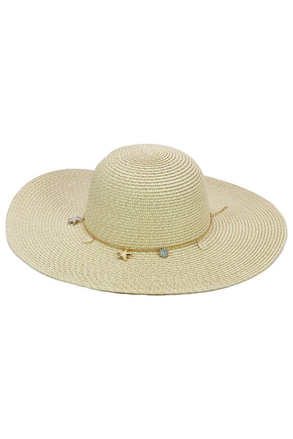 Seashell Starfish Gold Chain Straw Floppy Sun Hat