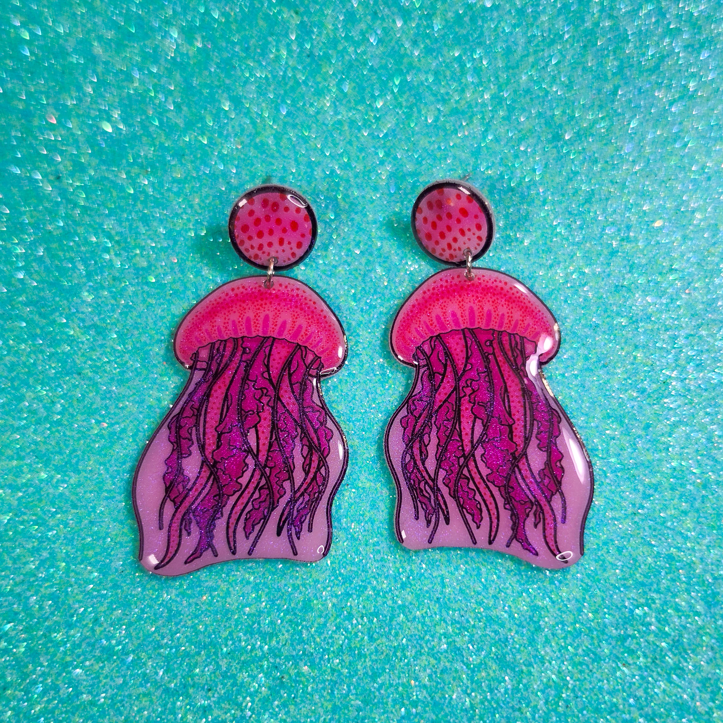 Moon Jellyfish Shrink Plastic UV Resin Earrings