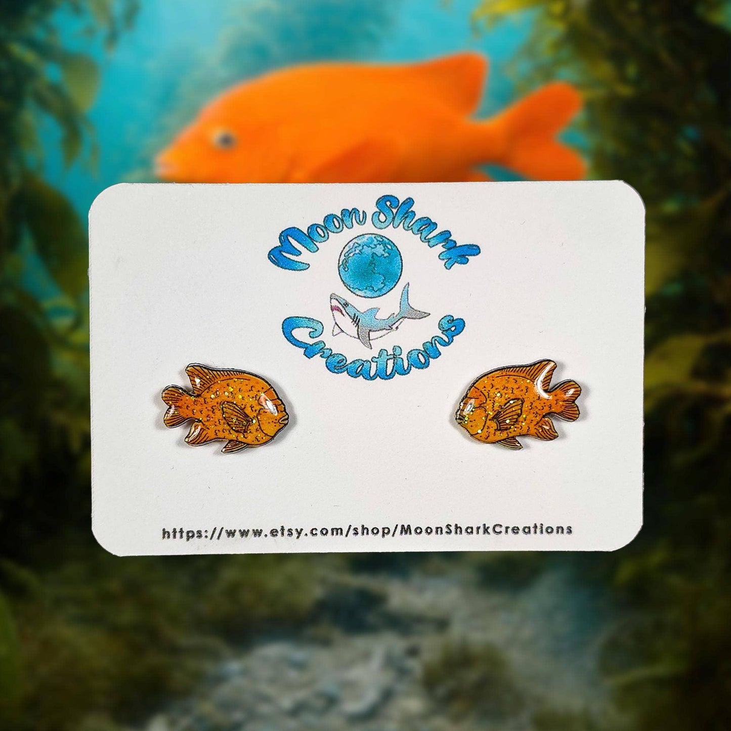 Garibaldi Fish Stud Earrings in Shrink Plastic UV Resin