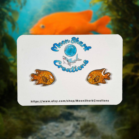 Garibaldi Fish Stud Earrings in Shrink Plastic UV Resin