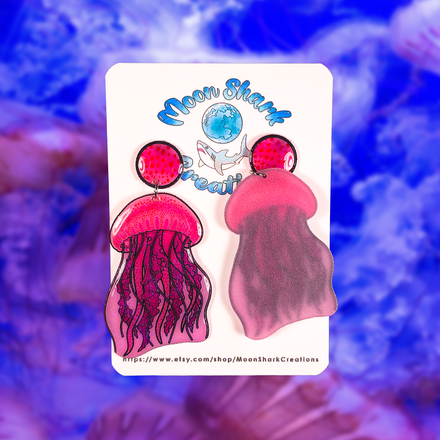 Moon Jellyfish Shrink Plastic UV Resin Earrings