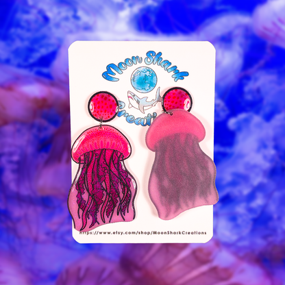 Moon Jellyfish Shrink Plastic UV Resin Earrings