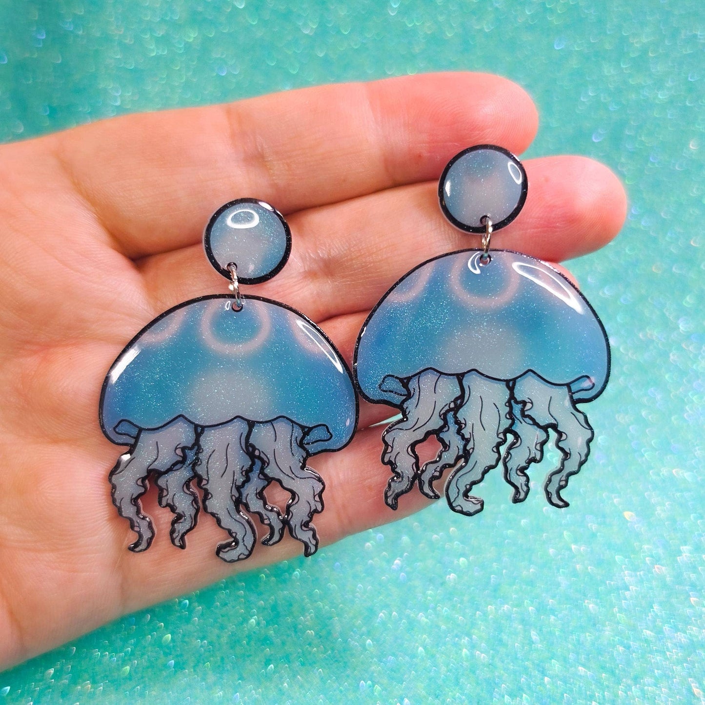 Moon Jellyfish Shrink Plastic UV Resin Earrings