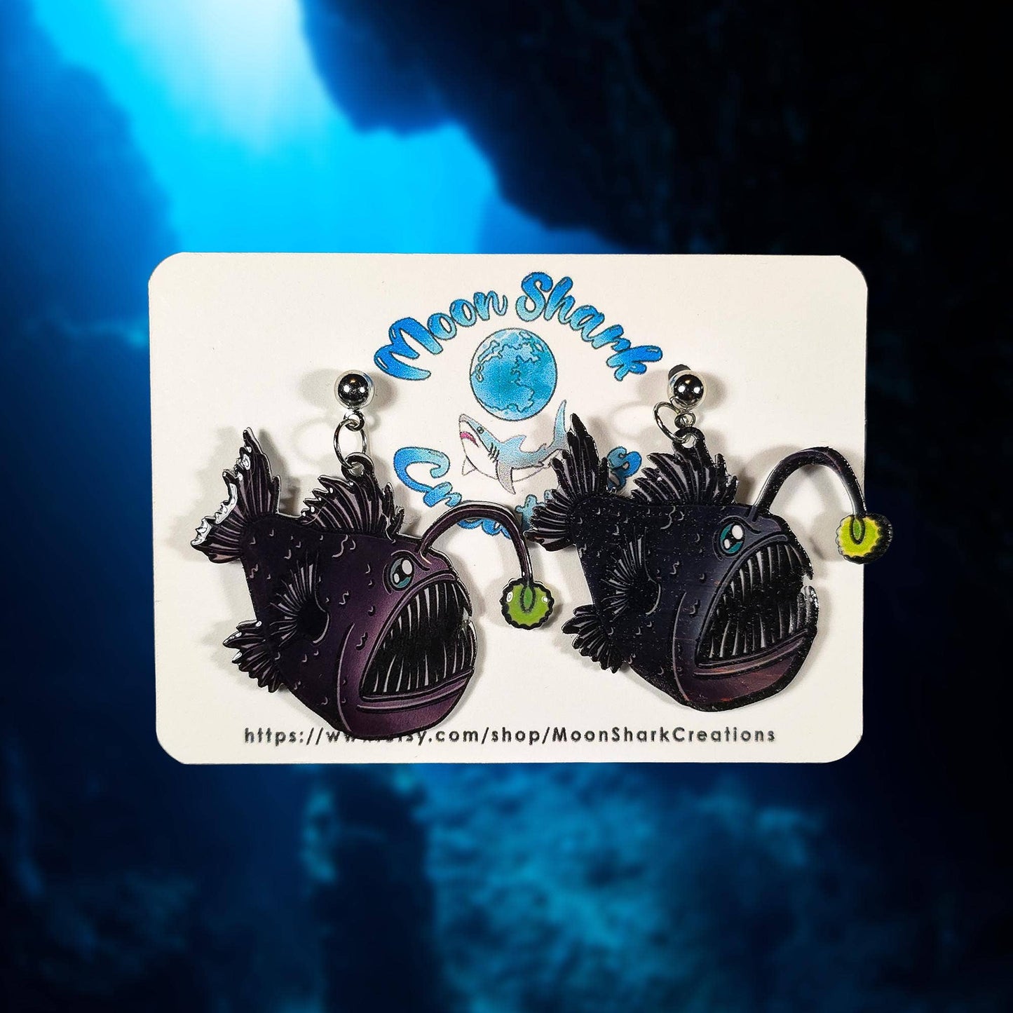 Black Anglerfish Deep Sea Creature Dangle Earrings