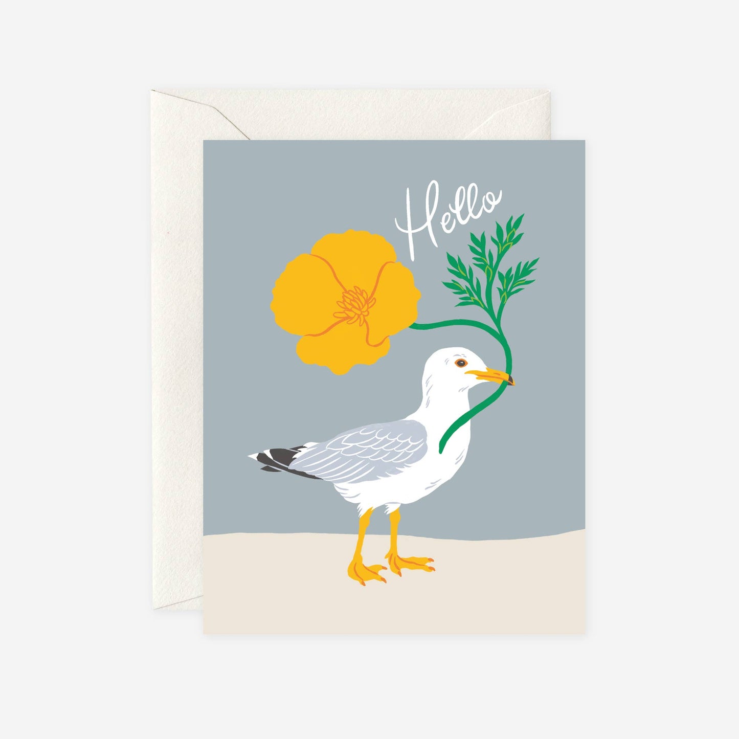 California Hello Seagull Poppy Flower Greeting Card