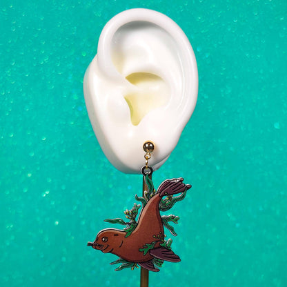 Sea Lion Dangle Earrings UV Resin Coastal Charm