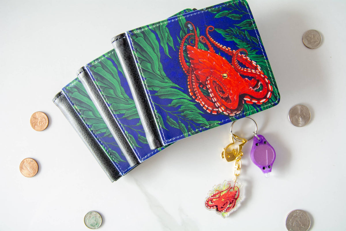 Giant Pacific Octopus in a Kelp Garden small wallet