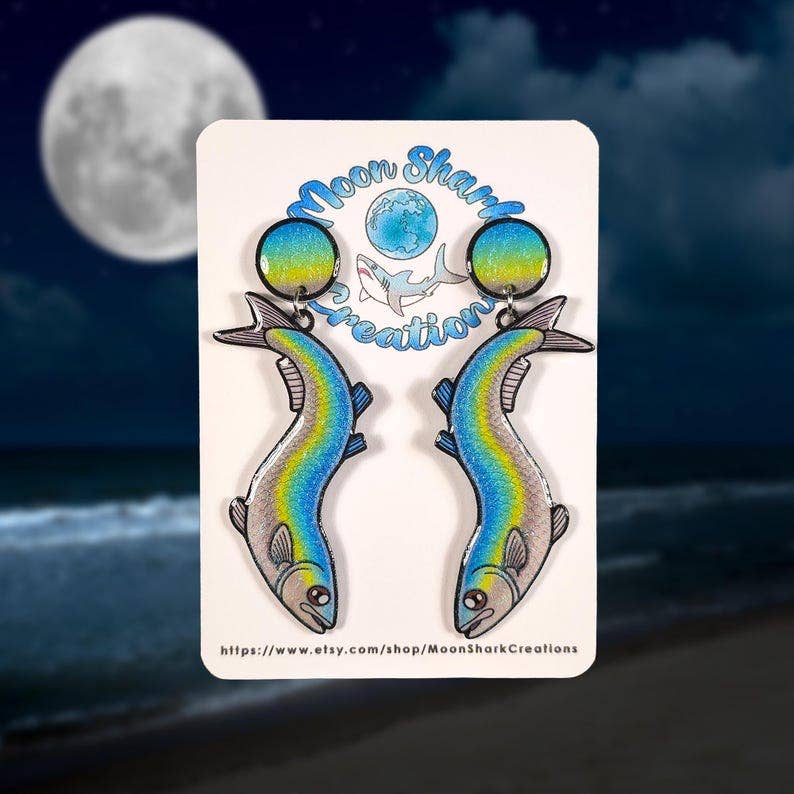 Grunion Fish Shrink Plastic UV Resin Earrings | California Coastal Marine Jewelry