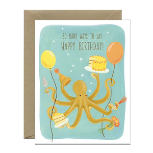 Octopus, Balloons & Cake Ocean Aquatic Birthday Card