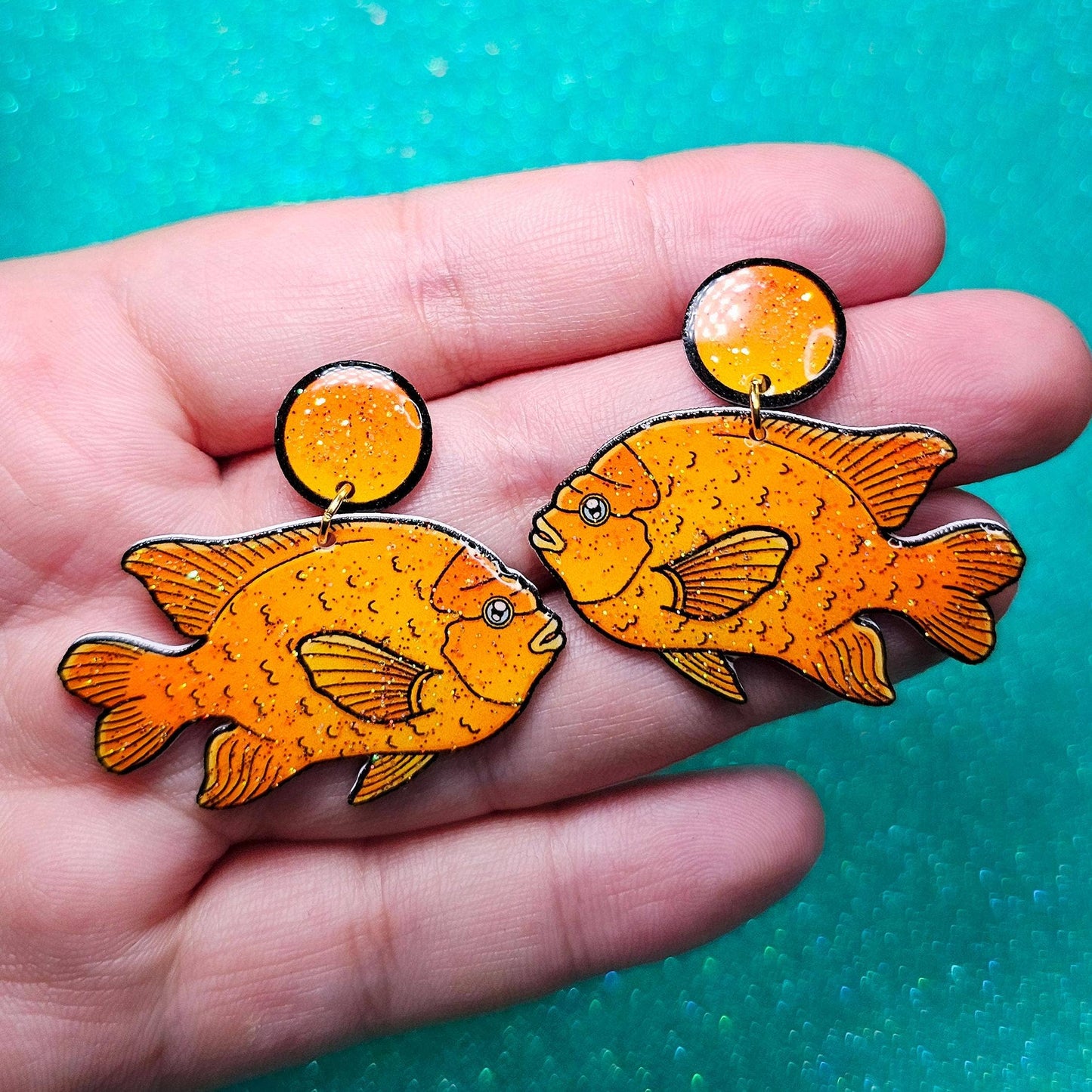 Garibaldi Fish UV Resin Earrings Marine Biology Jewelry