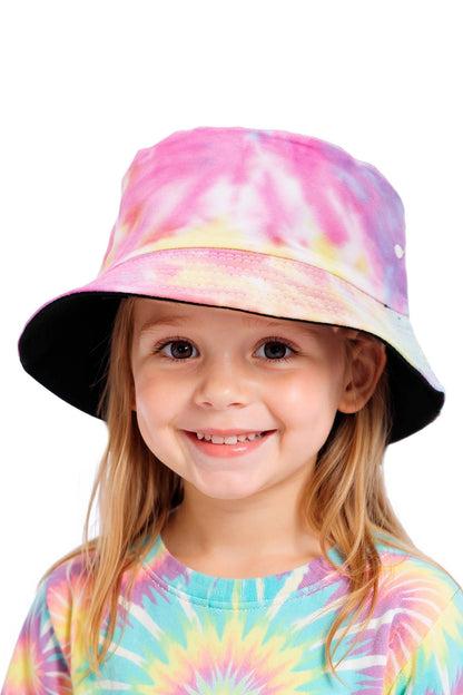 Kids Tie Dye Acid Wash Black Bottom Bucket Hat