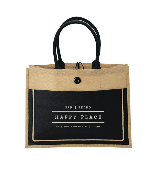 JUTE CANVAS HAPPY PLACE TOTE