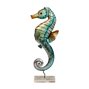 Rustic Seahorse Stand 7X18" - Metal & Capiz Art