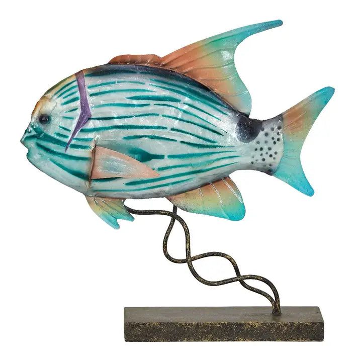Small Jackfish On Stand 8x8" - Metal & Capiz Art