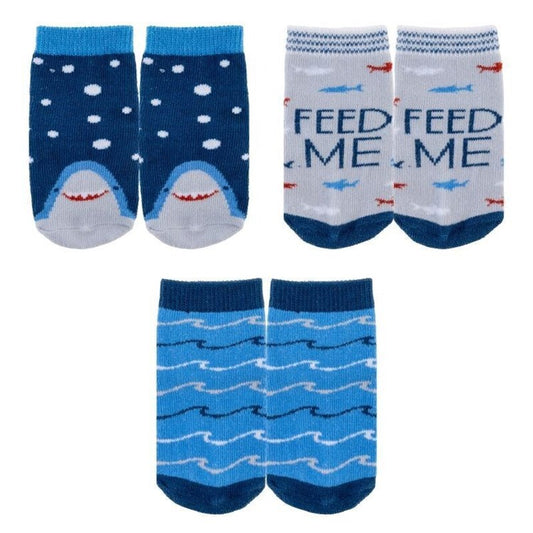 BABY SOCKS- 3 PACK SHARK (S22)
